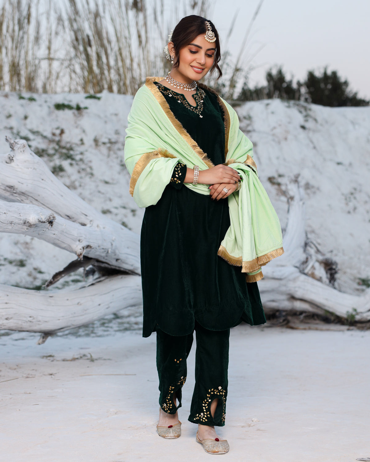 Laira Green Velvet Suit Set