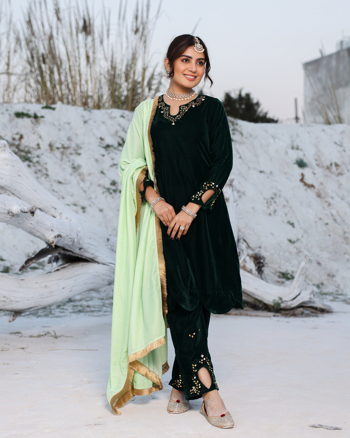 Laira Green Velvet Suit Set
