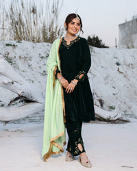 Laira Green Velvet Suit Set