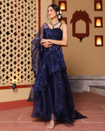 Blue Frilled  Pre-Draped  Saree With Sequin Blouse