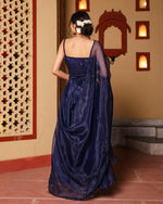 Blue Frilled  Pre-Draped  Saree With Sequin Blouse