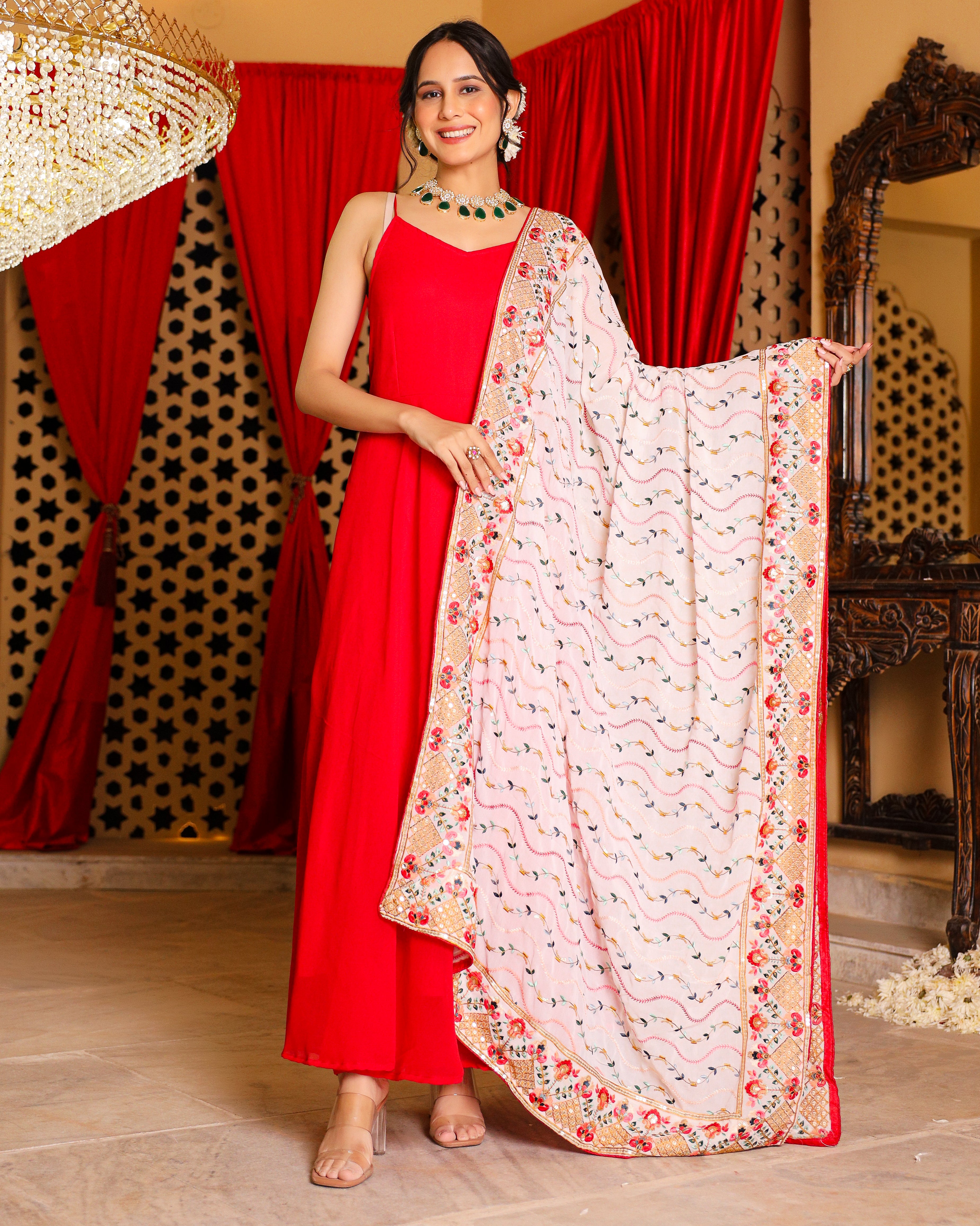 Amaira Red White Suit Set