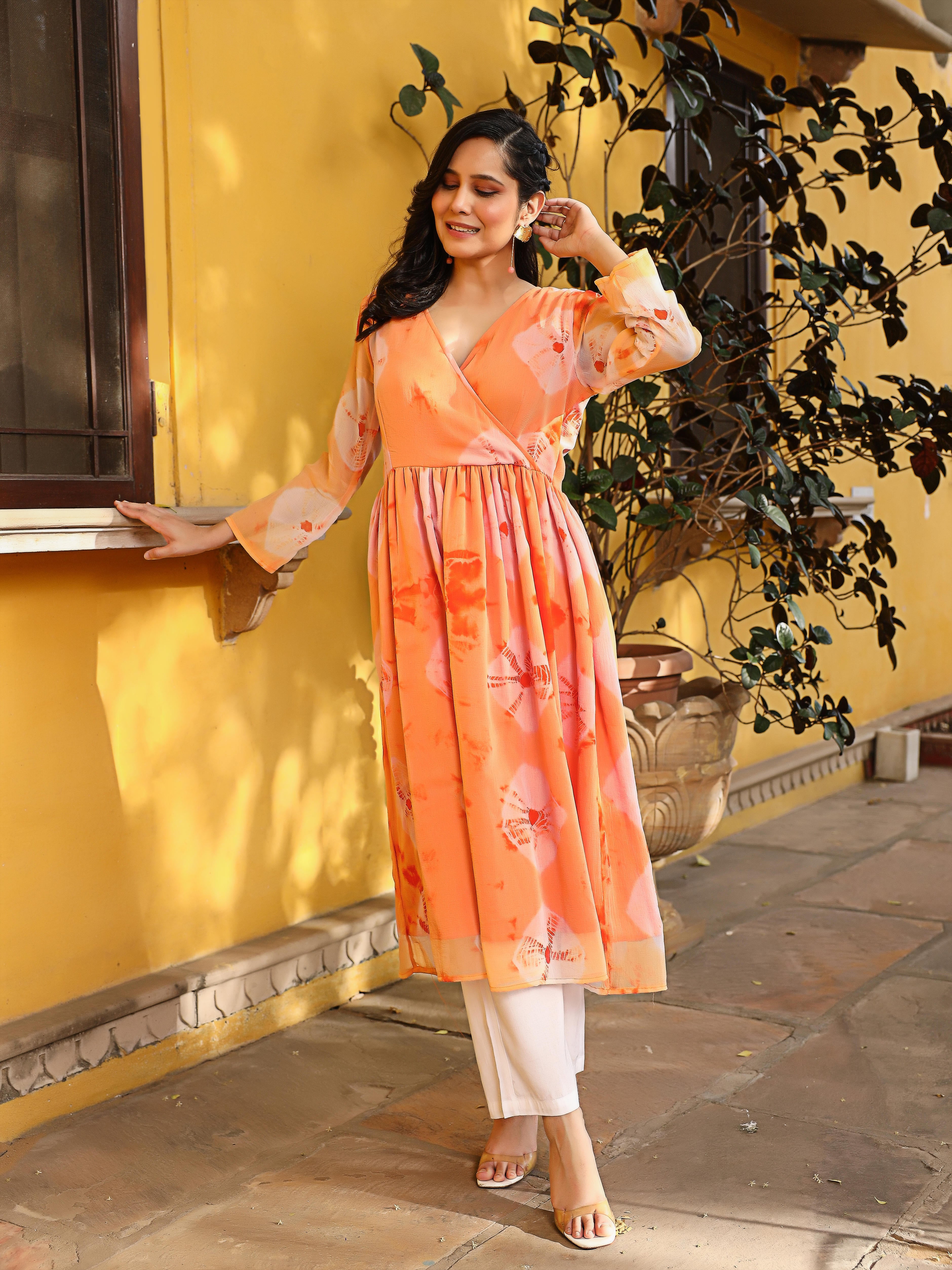 Orange Shade Tie Dye Kurta Set