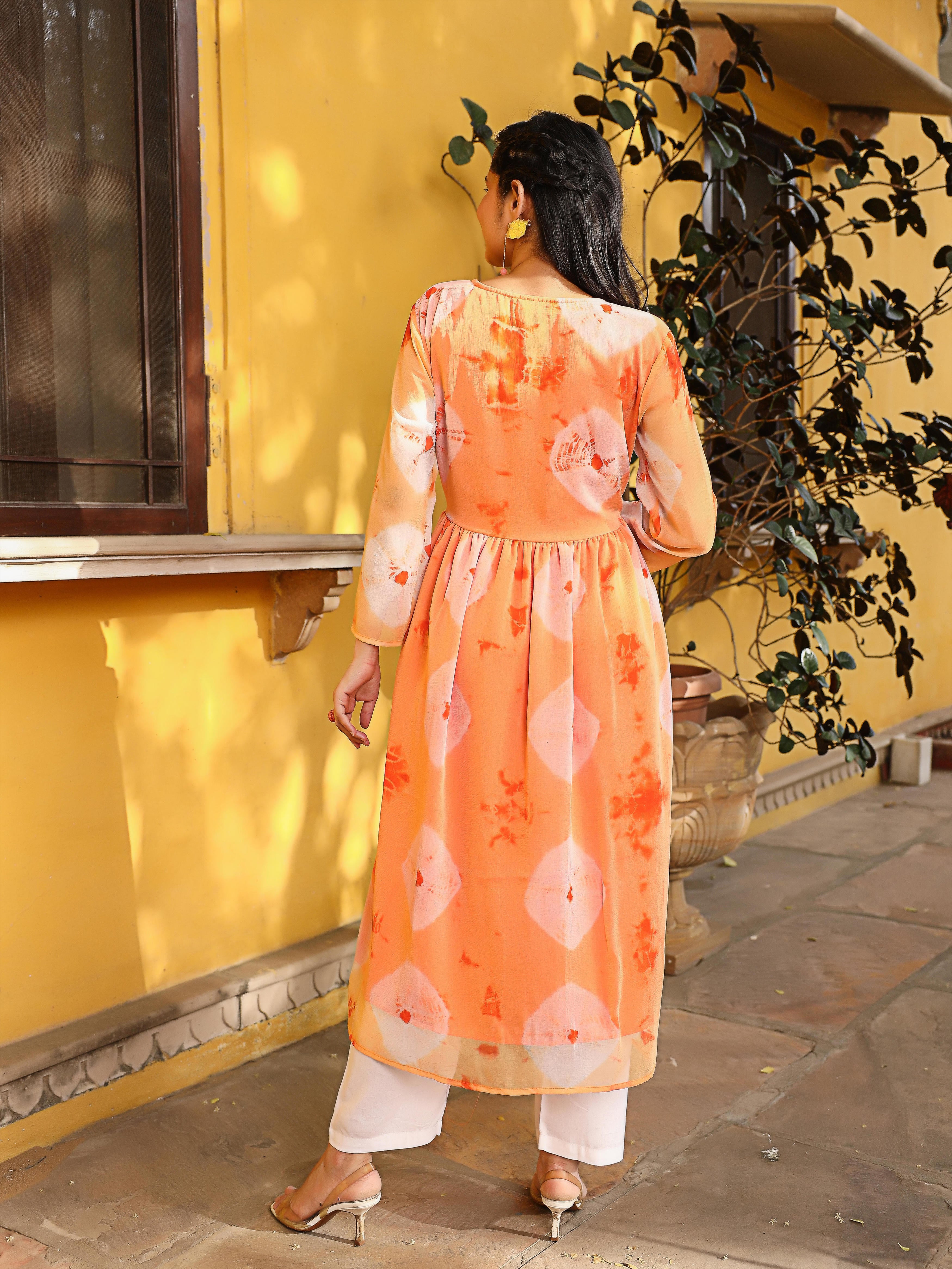 Orange Shade Tie Dye Kurta Set