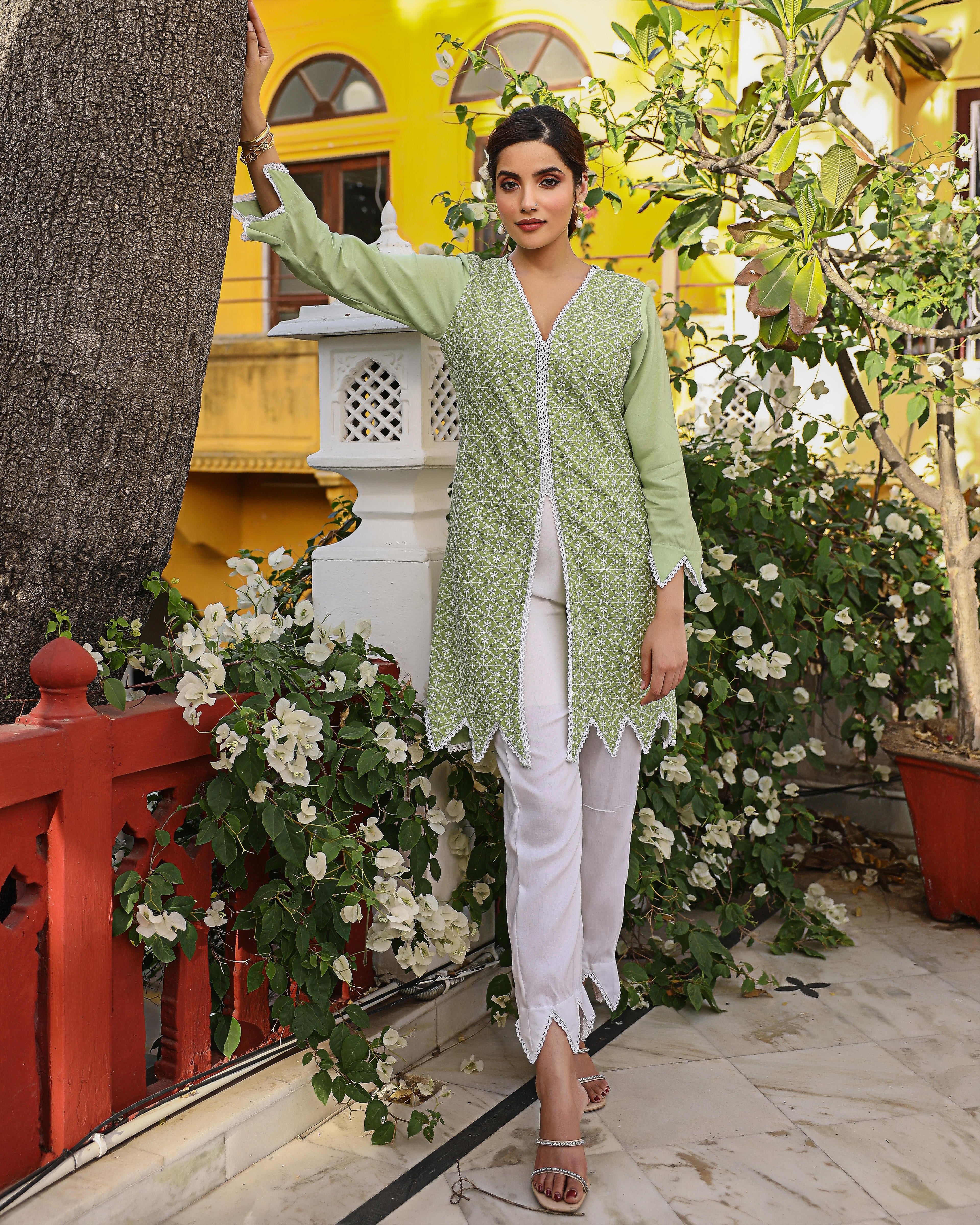 Green Chikankari Kurta Set