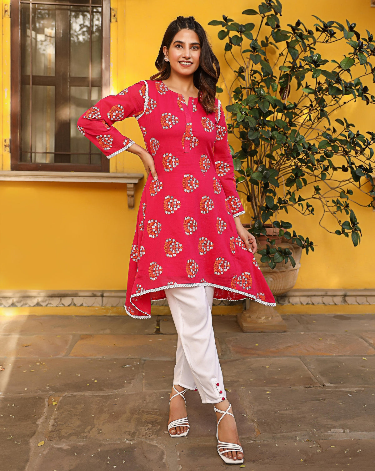 Bloomy Pink Kurta With Bottom