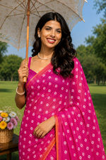 Aavya Yellow Pink Bandhani Chiffon Saree