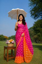 Aavya Yellow Pink Bandhani Chiffon Saree