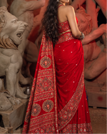 Ruhani Red Ajrakh Modal satin Handwork Saree
