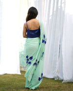 Misty Green Handpainted Draped Saree