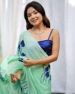 Misty Green Handpainted Draped Saree