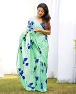Misty Green Handpainted Draped Saree
