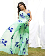 Misty Green Handpainted Draped Saree
