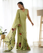 Beautiful Riva Green Handpainted Saree