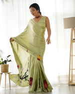 Beautiful Riva Green Handpainted Saree