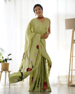 Beautiful Riva Green Handpainted Saree
