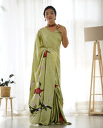 Beautiful Riva Green Handpainted Saree