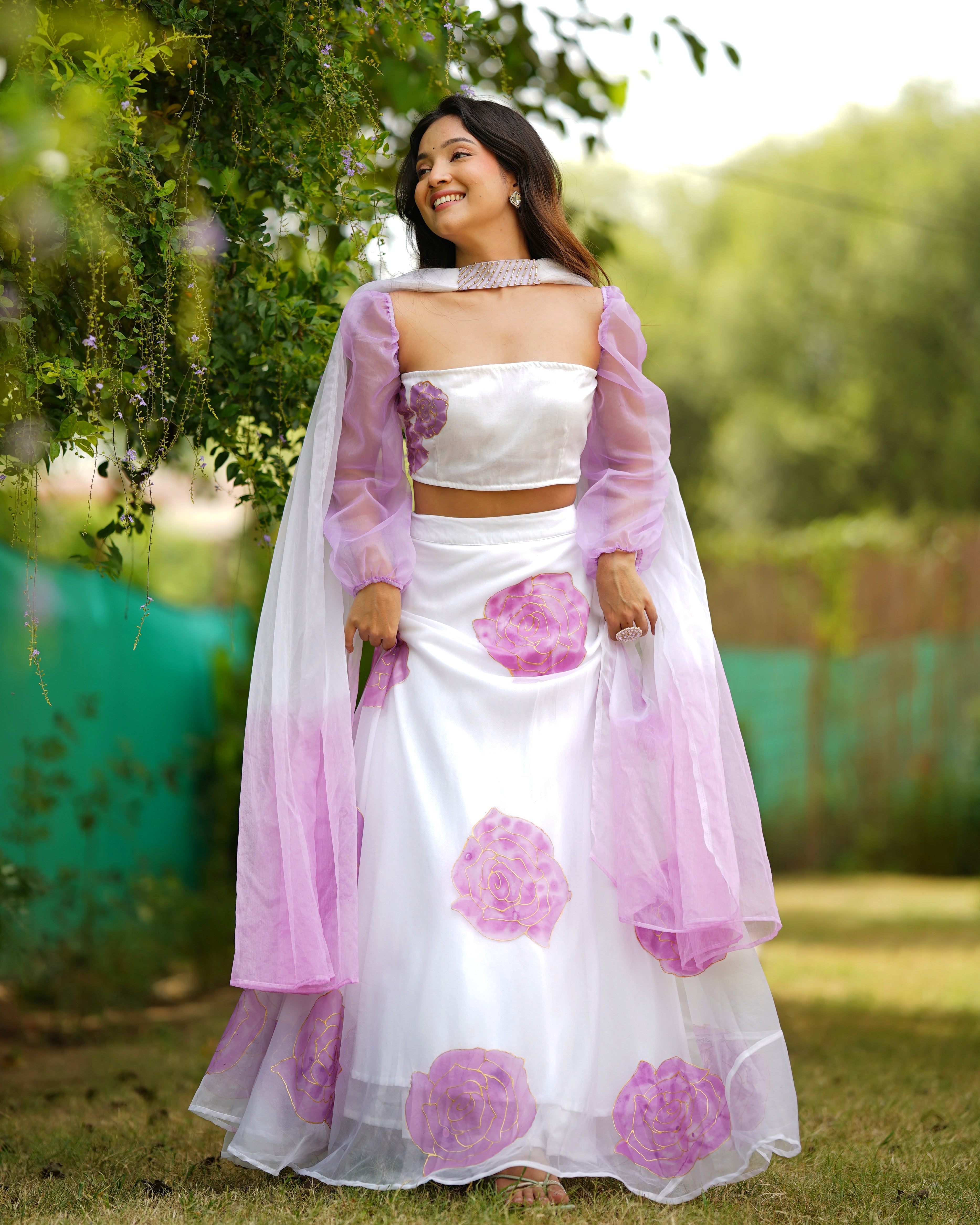 Shaurya White Organza Hanpainted Lehenga Set