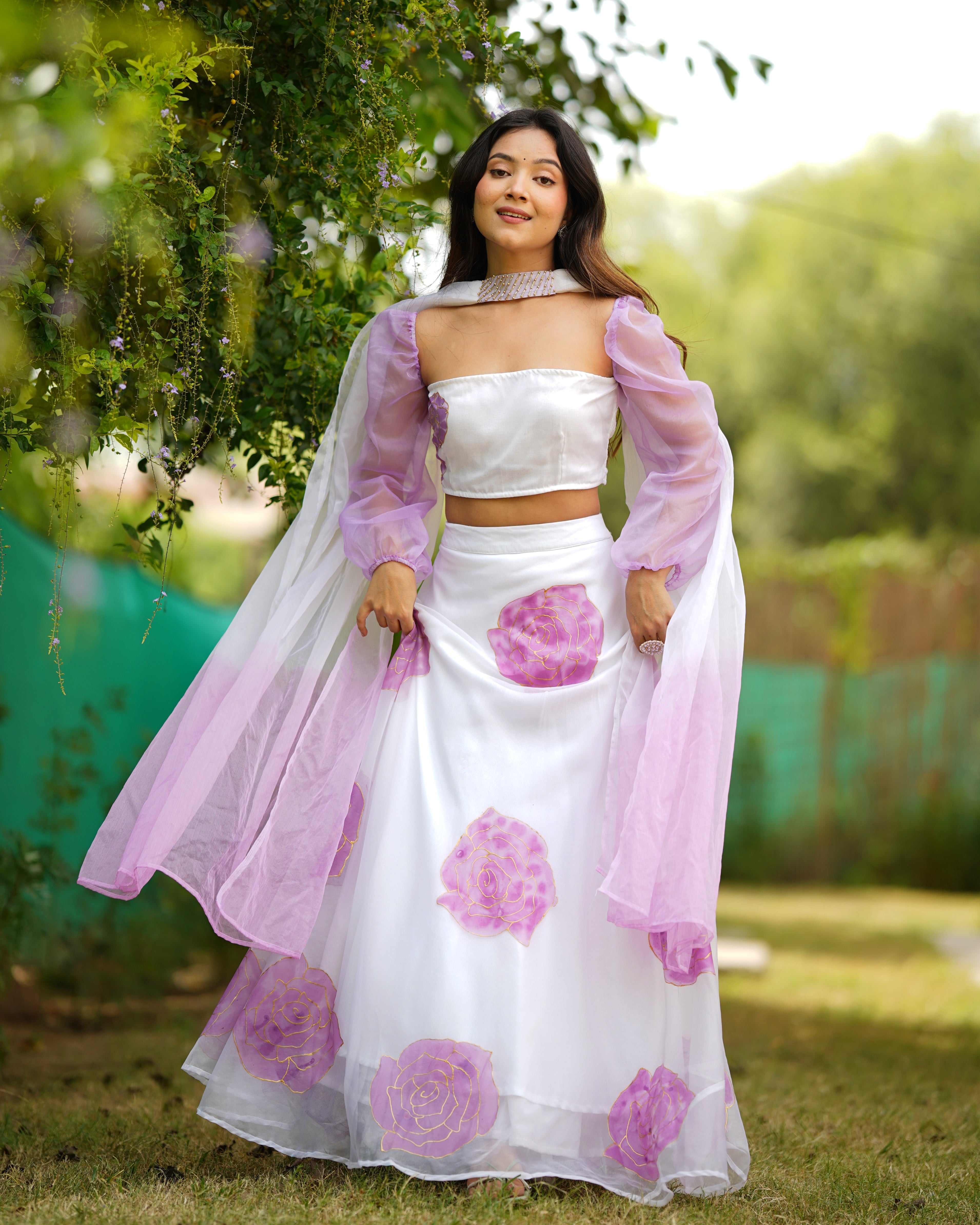 Shaurya White Organza Hanpainted Lehenga Set