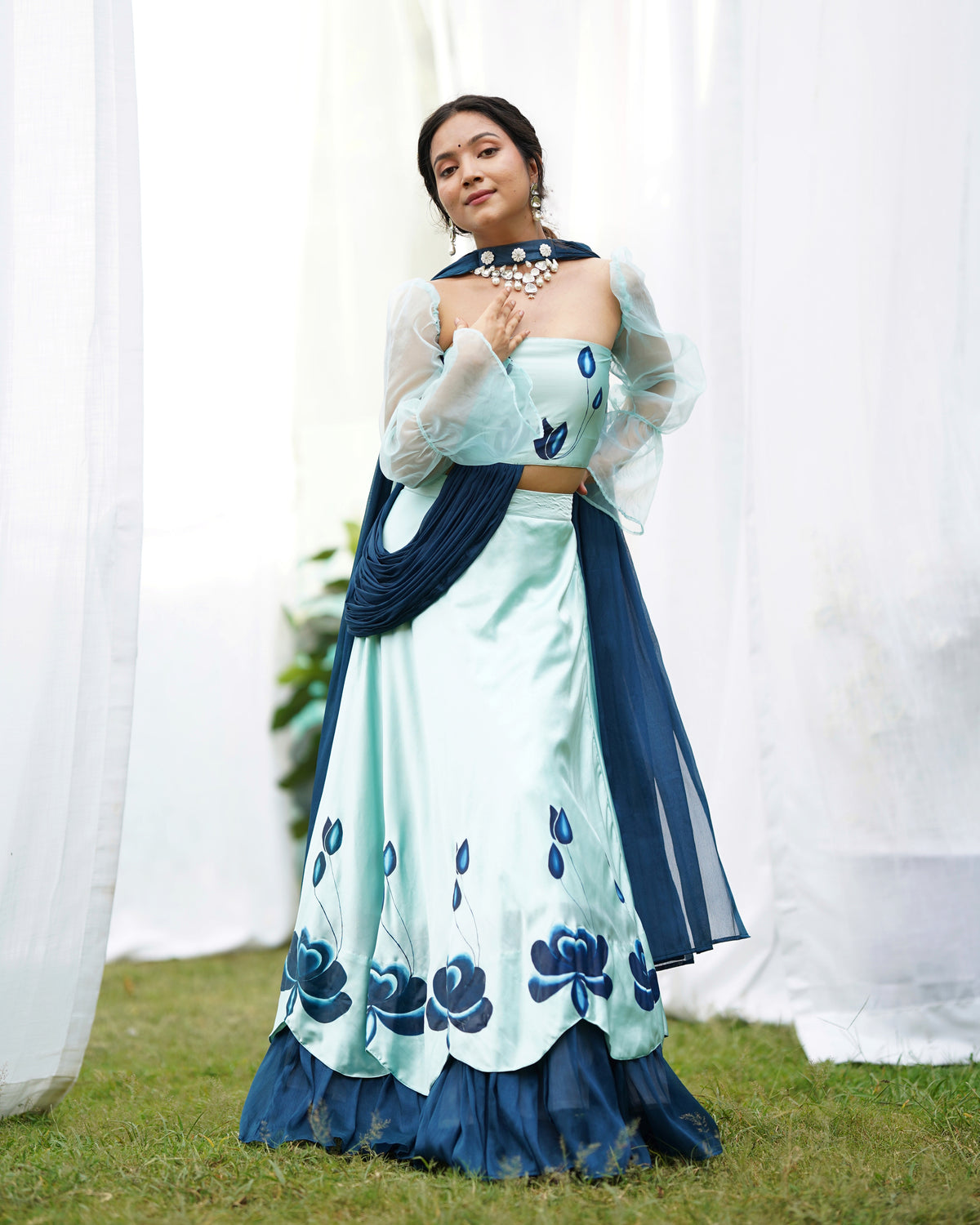 Rohini Handpainted Satin Lehenga Set