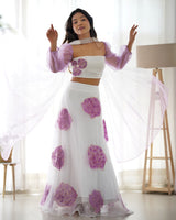 Shaurya White Organza Hanpainted Lehenga Set