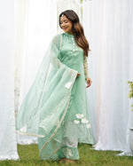 Nargees Green Handpainted Organza Suit Set