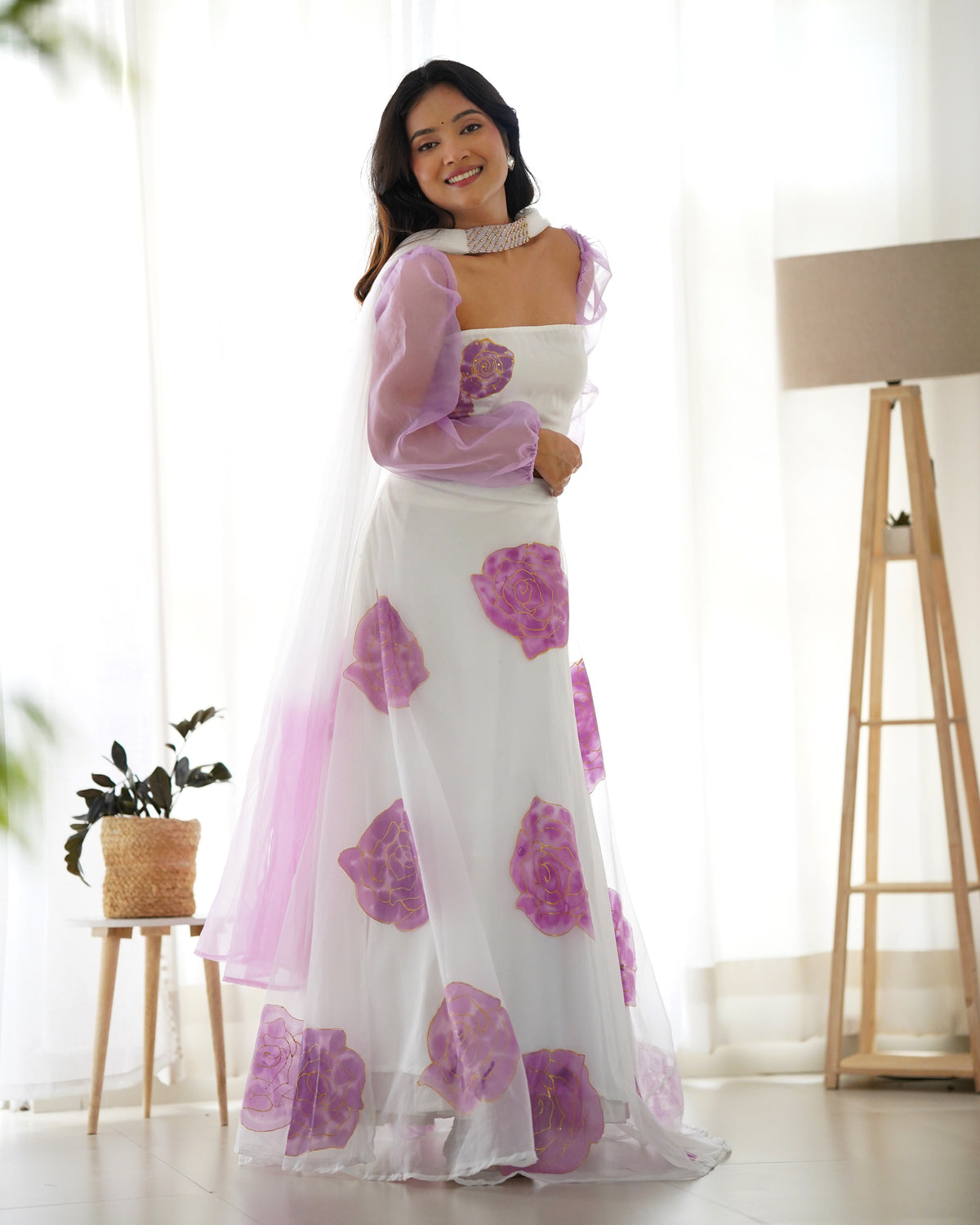 Shaurya White Organza Hanpainted Lehenga Set