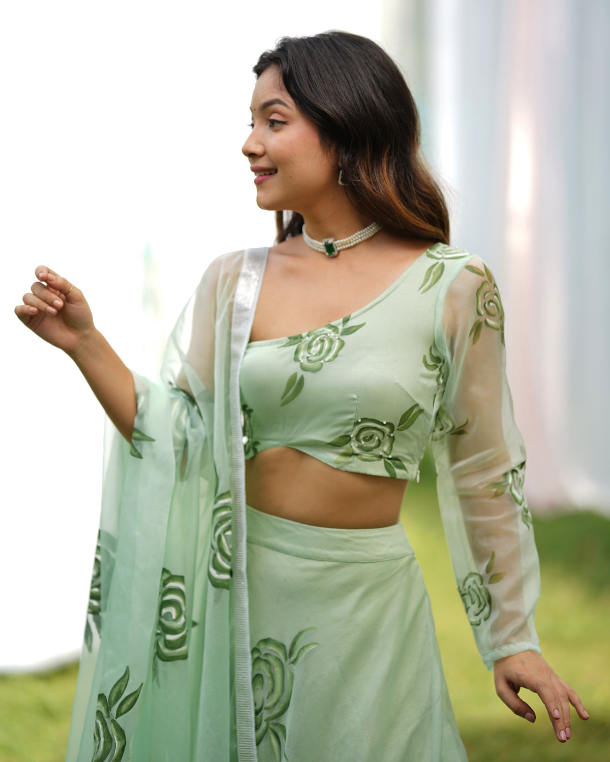 Raina Handpainted Organza Lehenga Set