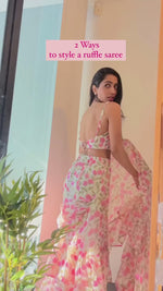 Flora Pink Printed Ruffle Saree
