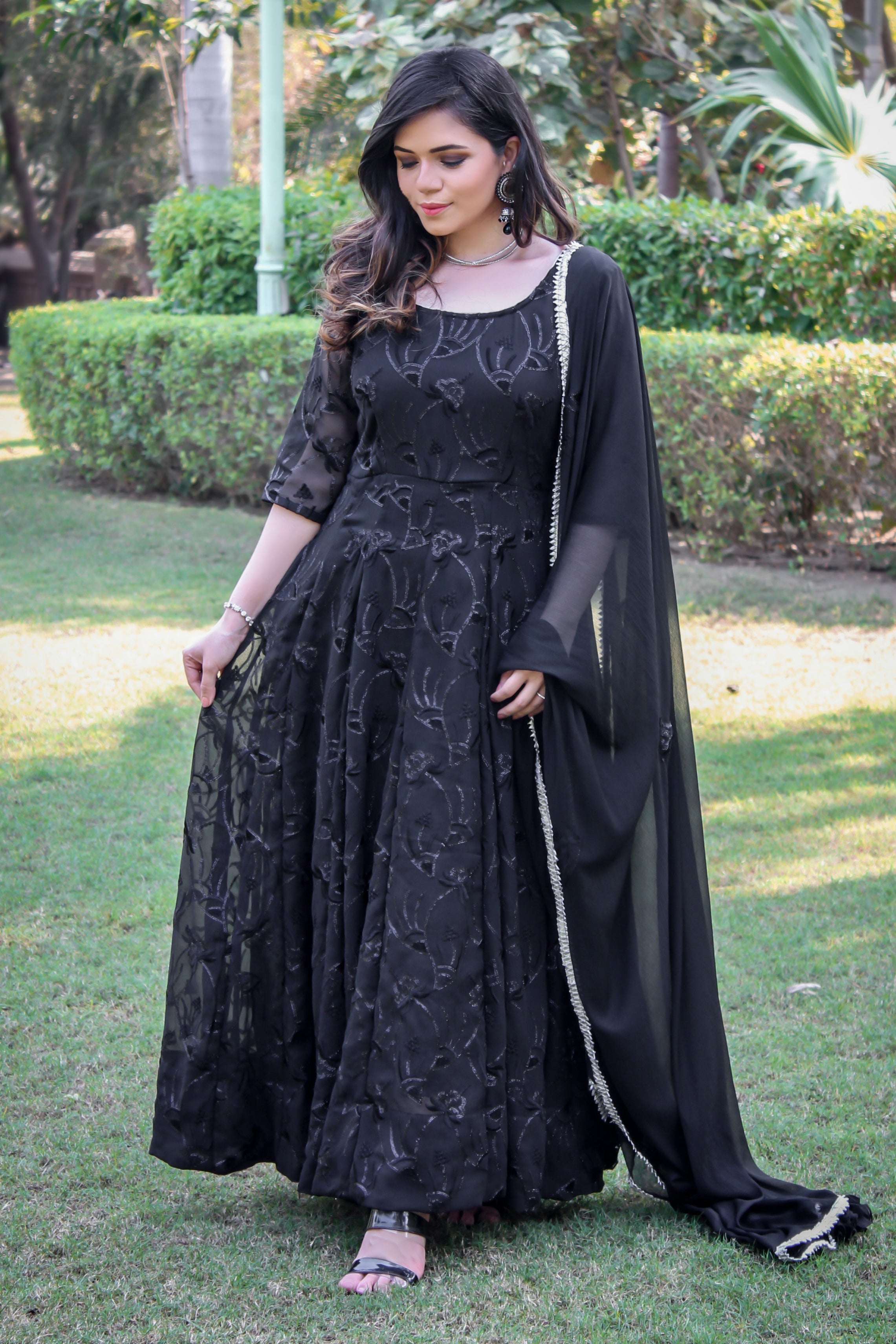 Classic Black Embroidered Anarkali Set