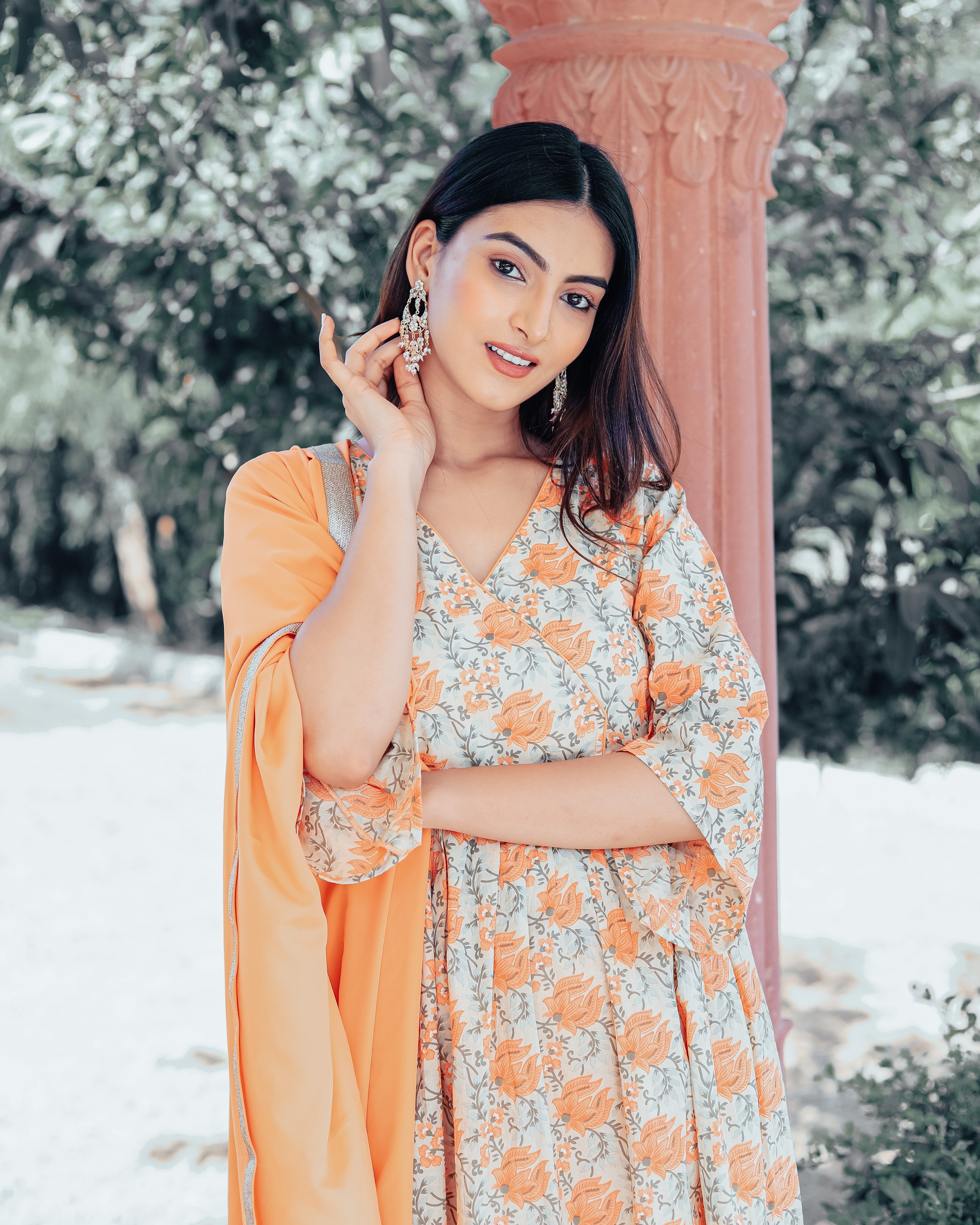 Honey orange Floral Cotton Suit Set