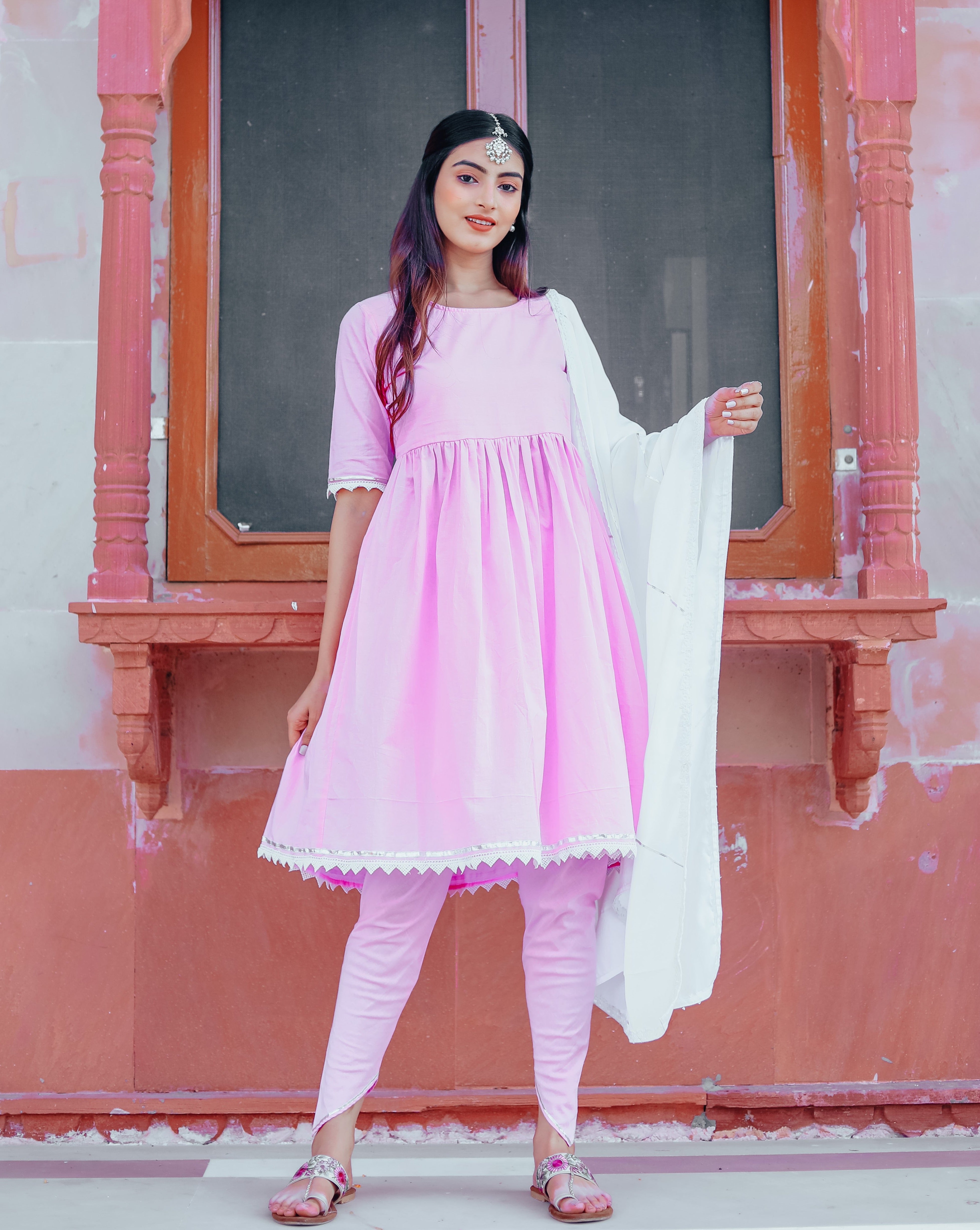 Rose pink Anarkali Set