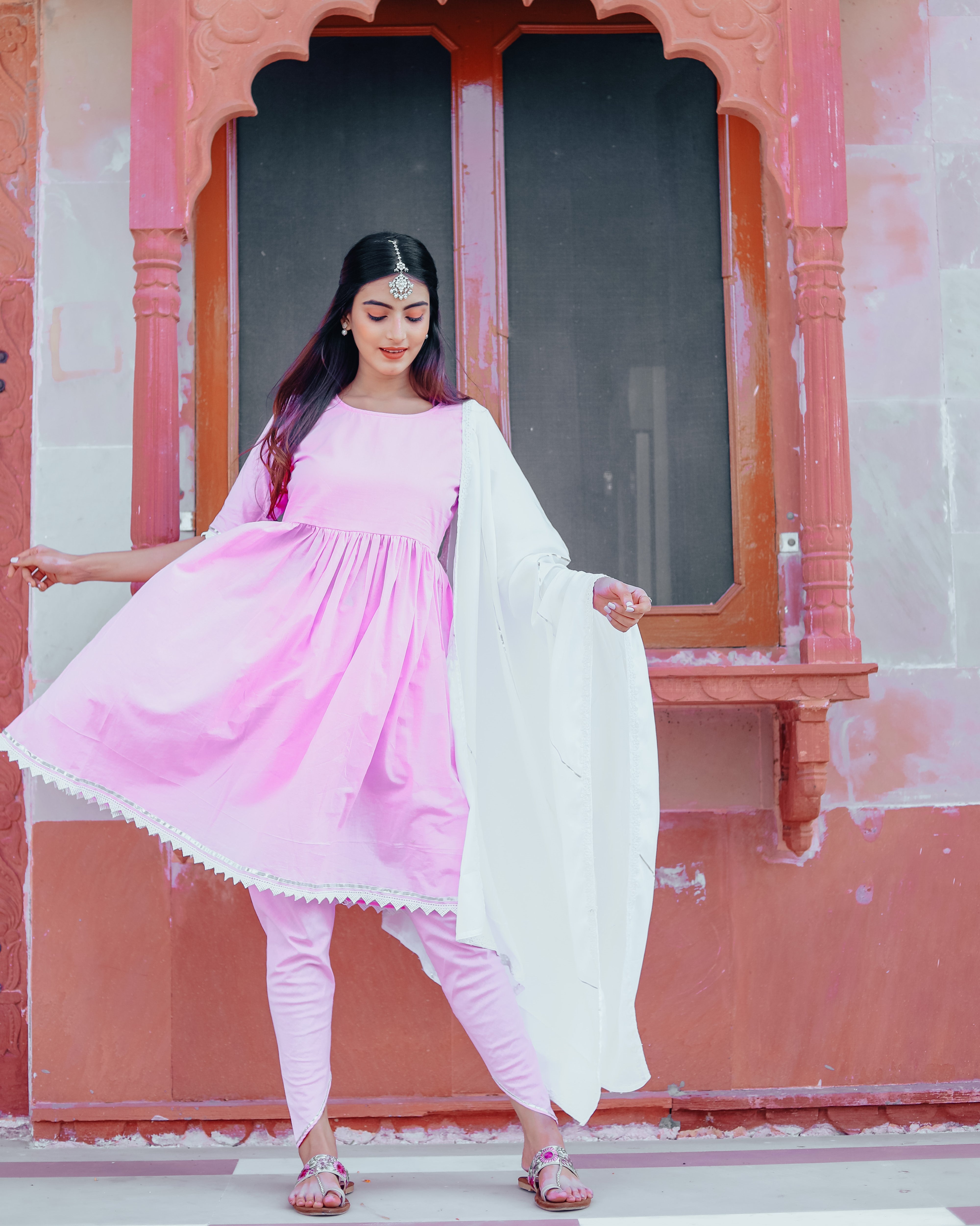 Rose pink Anarkali Set