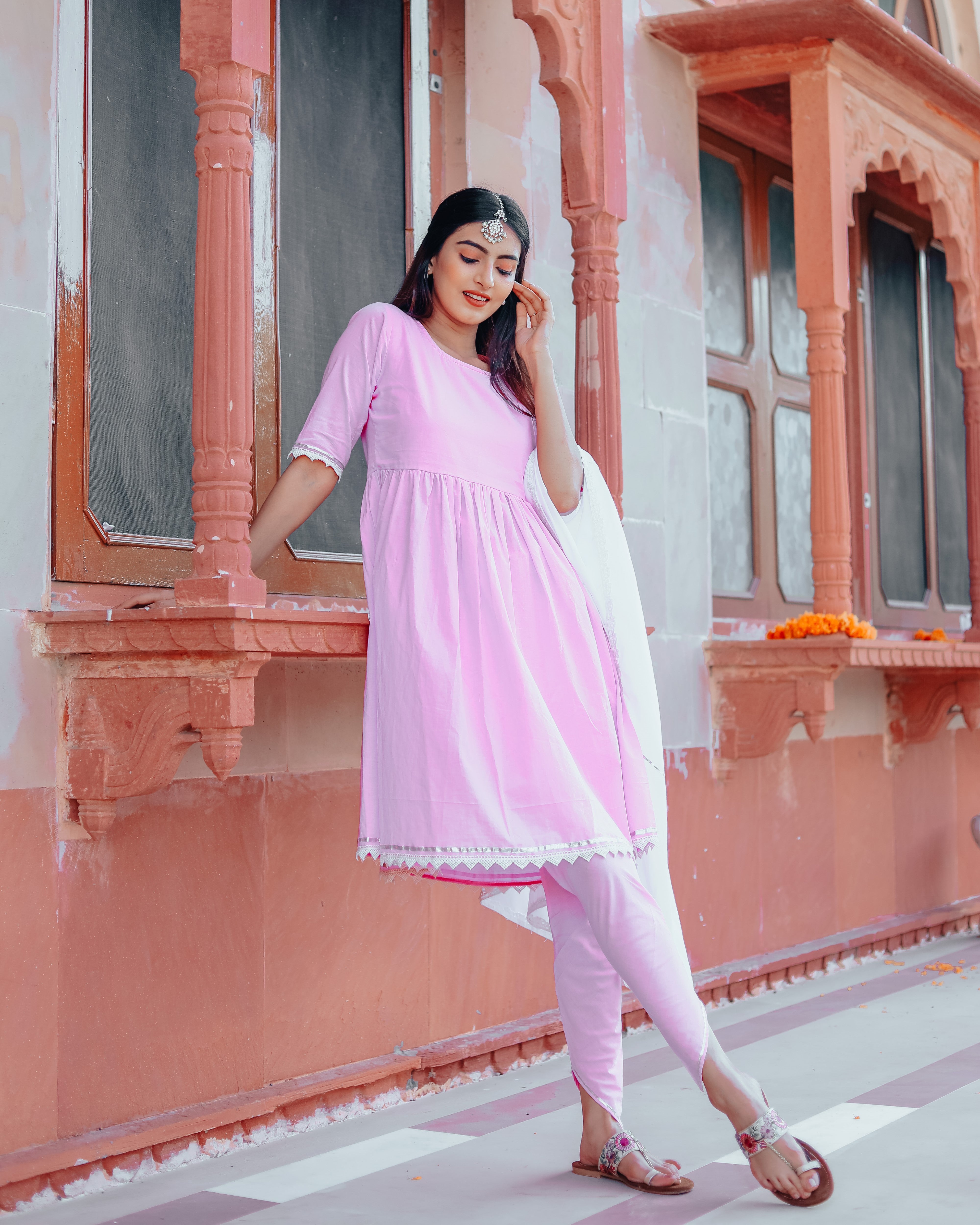 Rose pink Anarkali Set