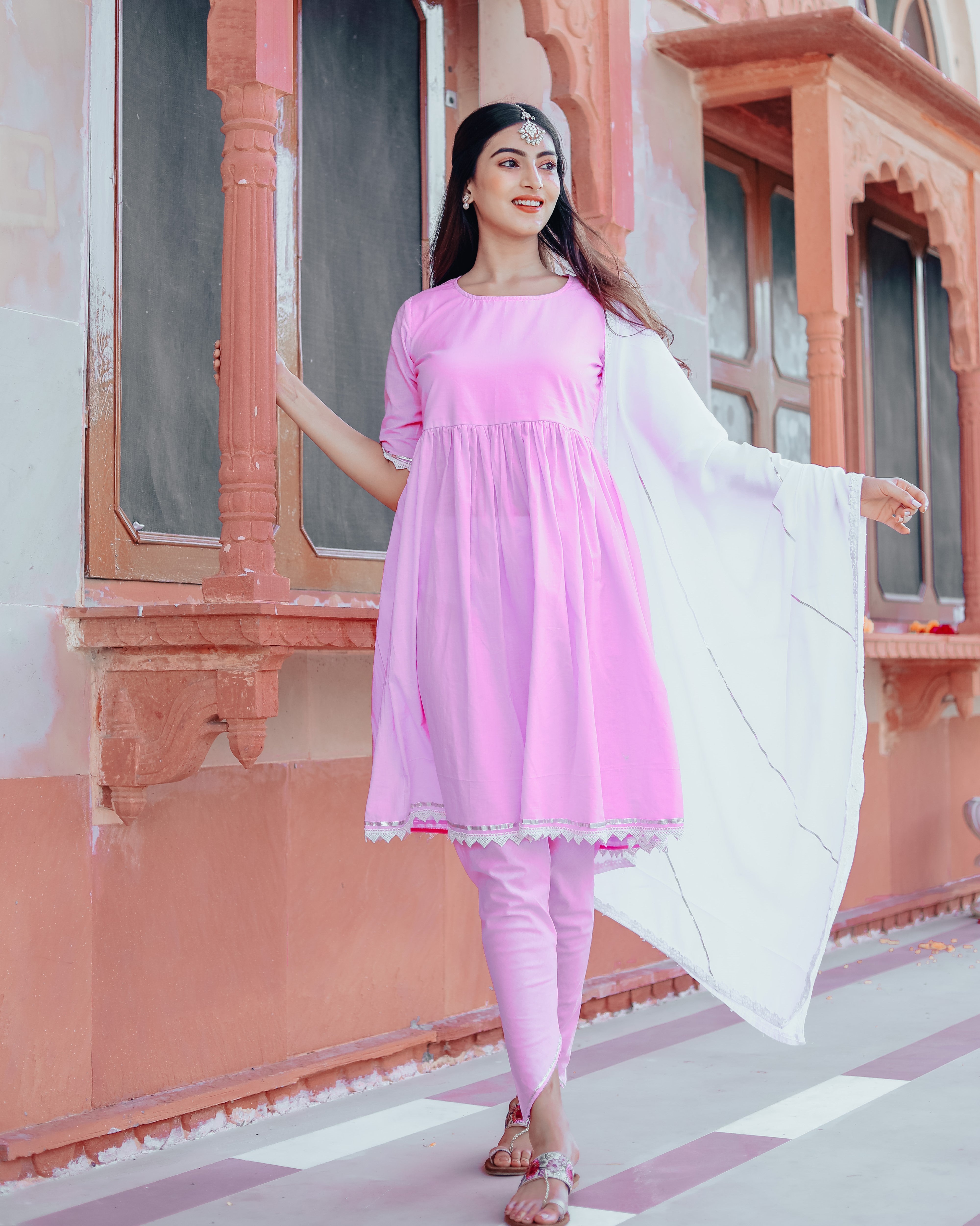 Rose pink Anarkali Set