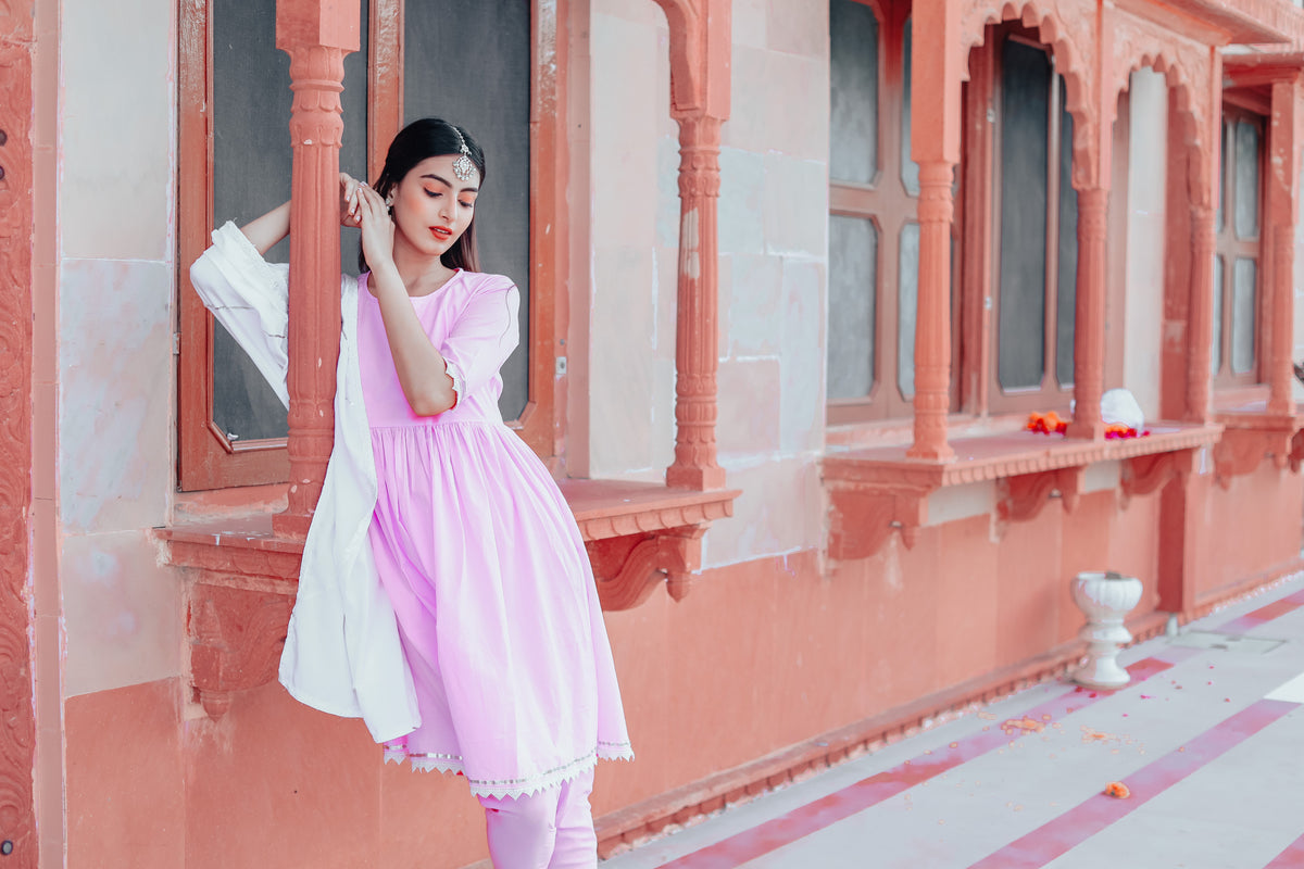 Rose pink Anarkali Set