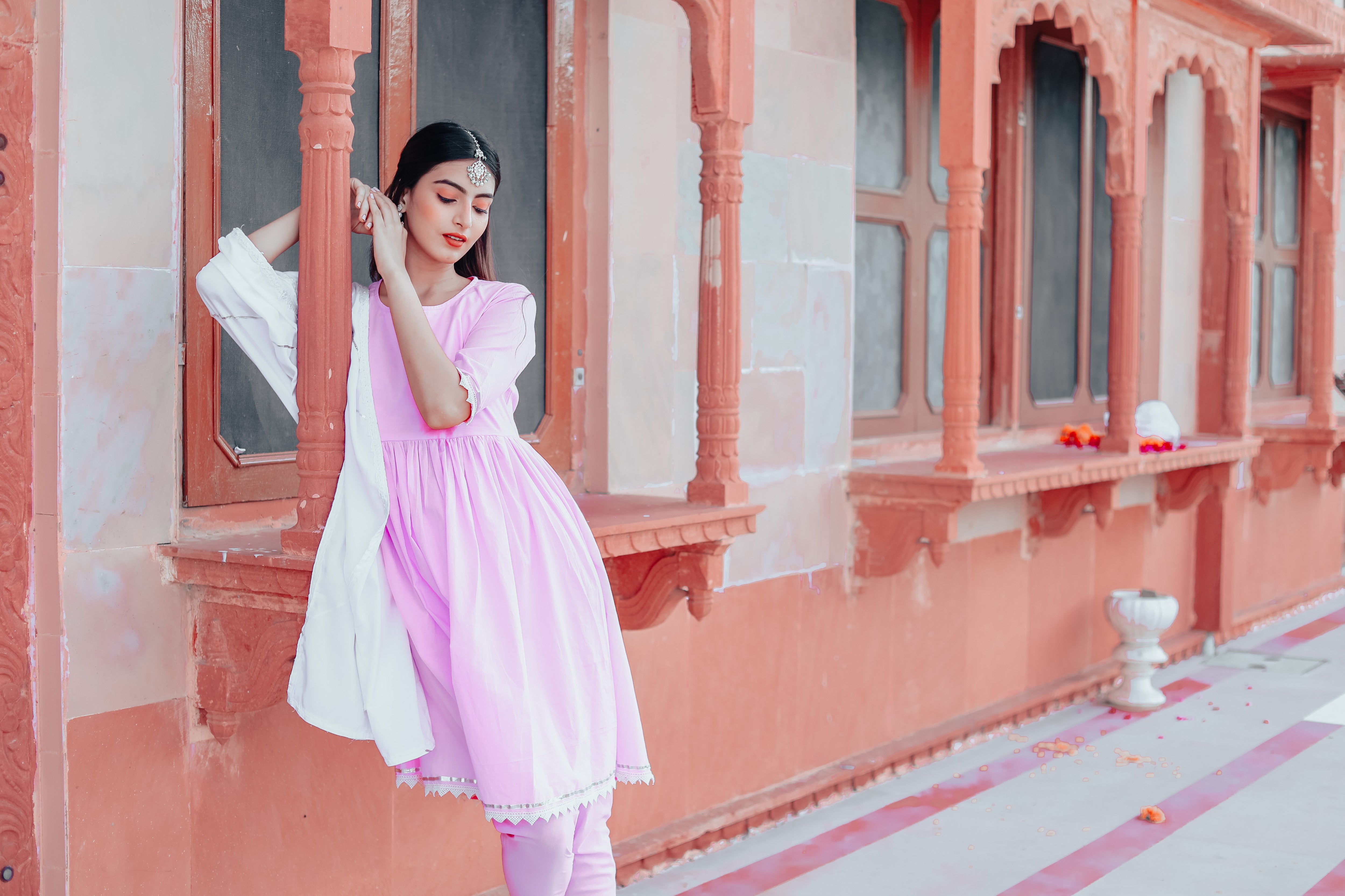 Rose pink Anarkali Set