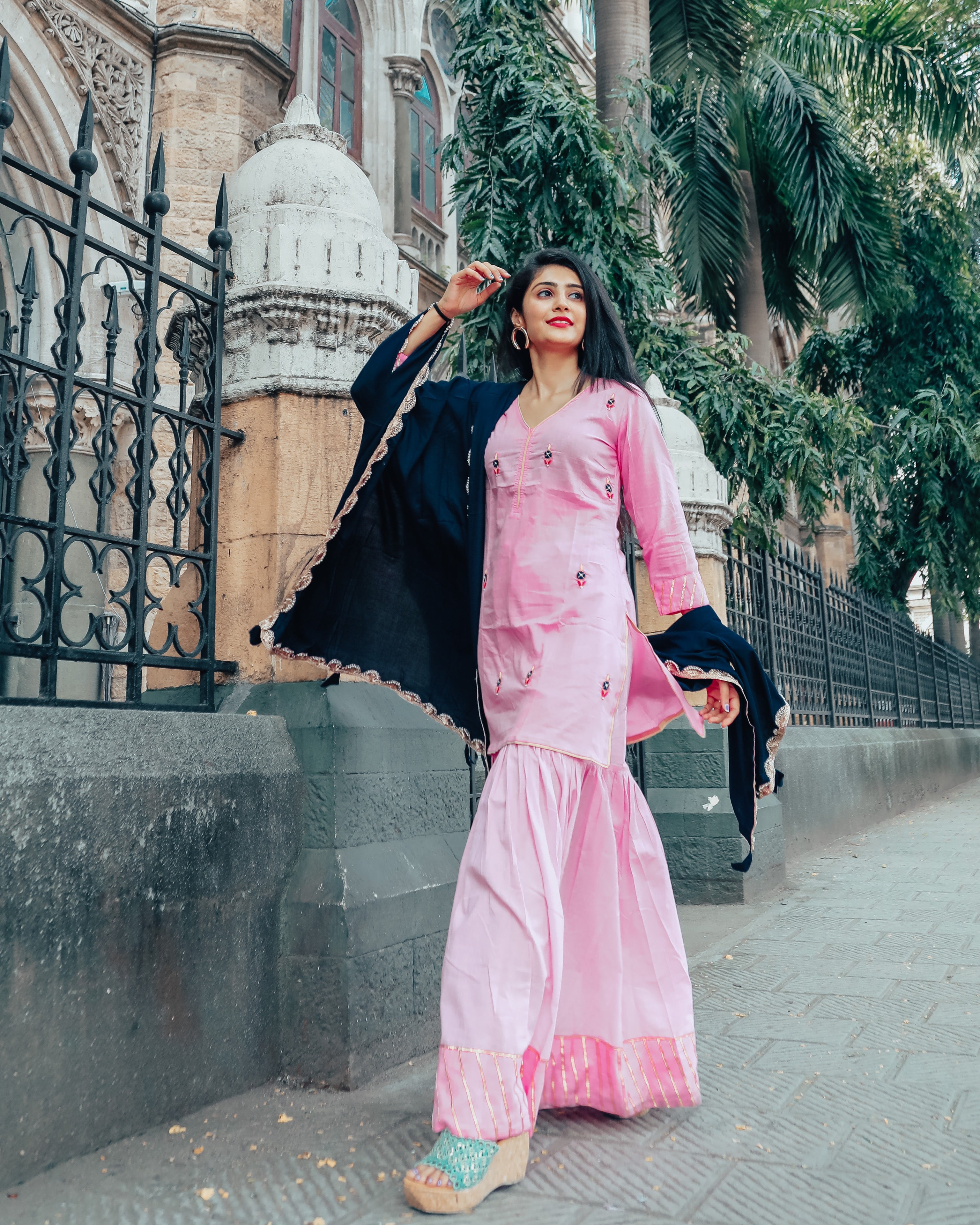 Ultra rose pink handwork skirt set