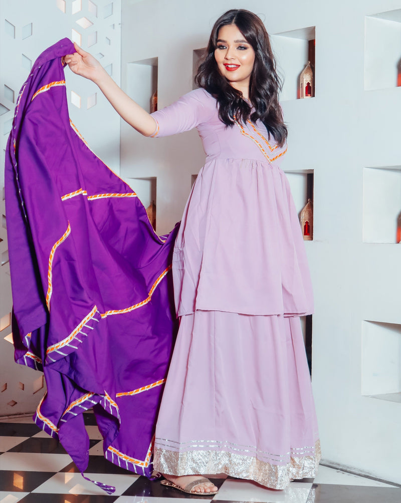 Lilac Cotton Embroidered Stitched Suit Set | Aadhya-02 | Cilory.com