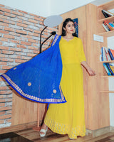 Bright Yellow Gotta Dress With Gorgeous Lehariya Dupatta