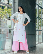 White Blush Hand Embroidered Cotton Suit With Potli