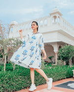 Frost Blue Floral Block Print Dress