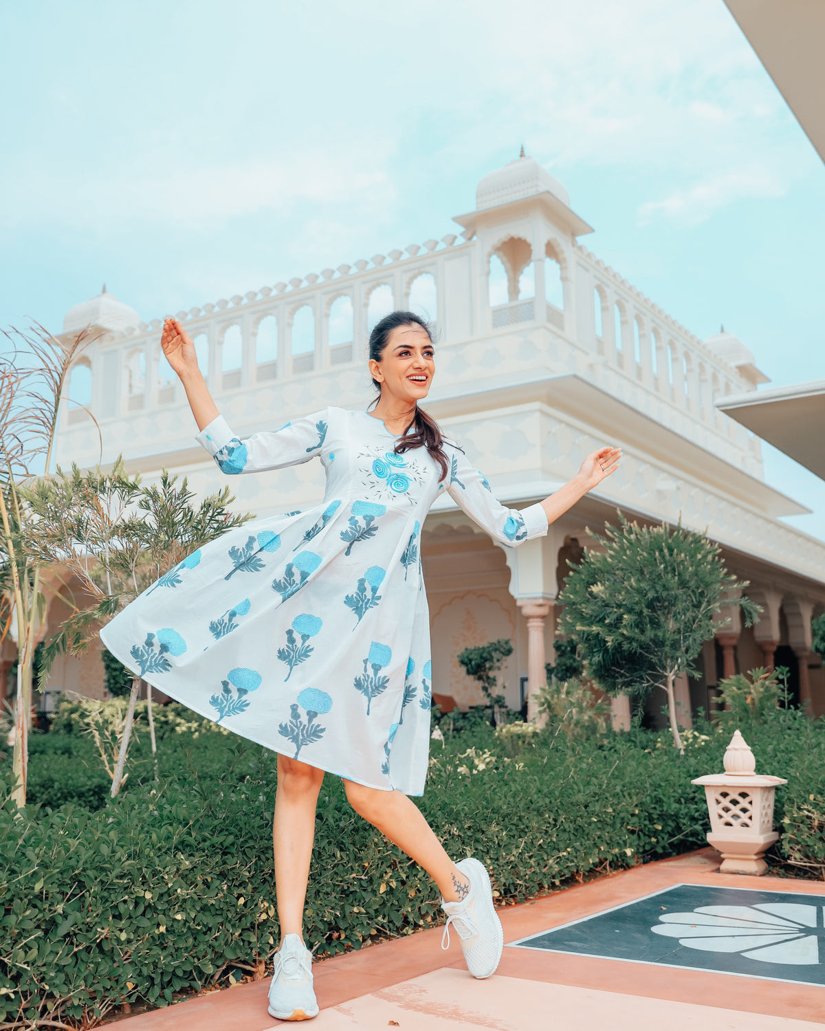 Frost Blue Floral Block Print Dress