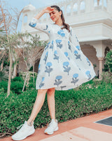 Frost Blue Floral Block Print Dress