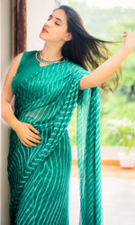 Embellished Rama Green Leheriya saree