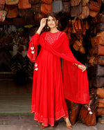 Rose Red Neck Design Long Suit Set