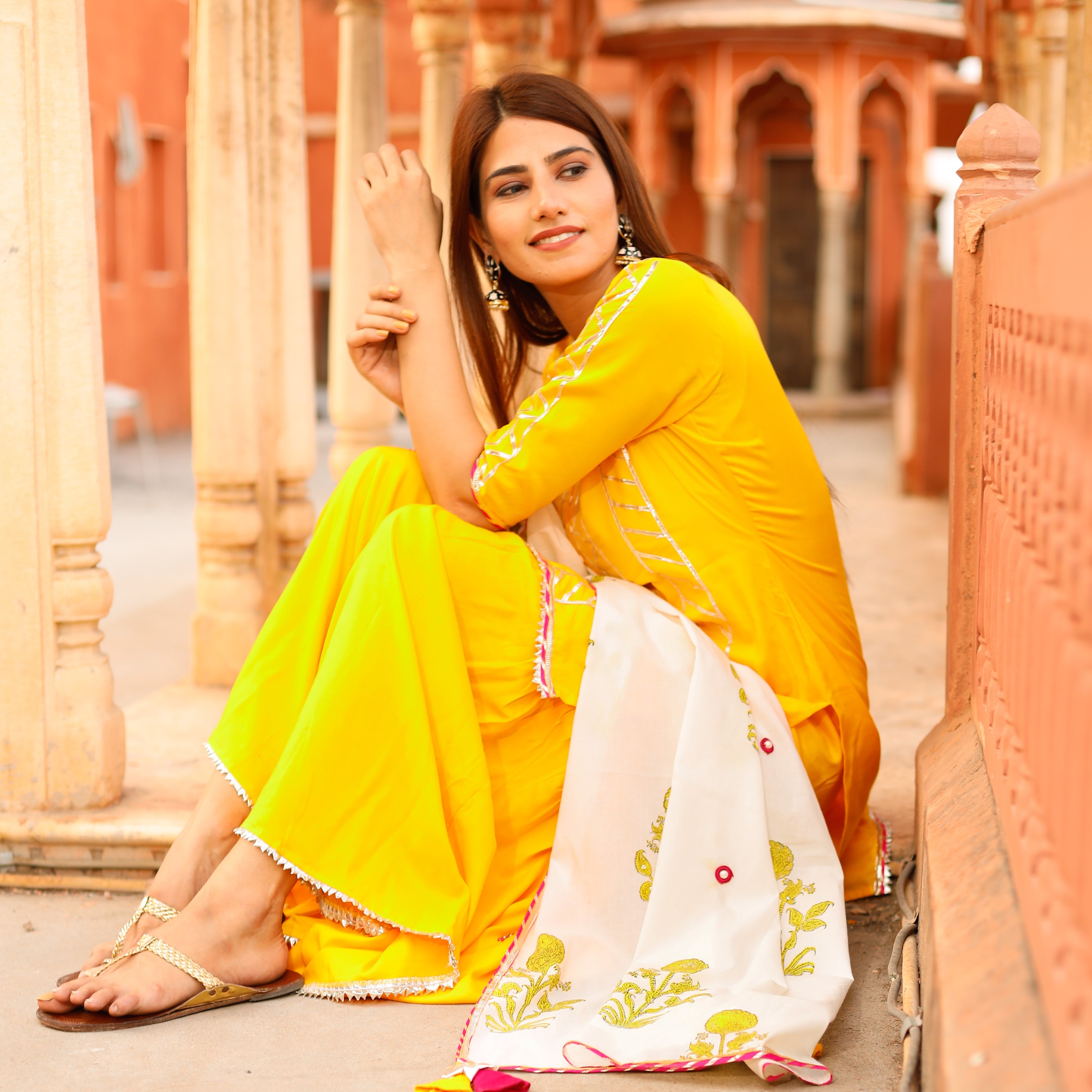 Kesar Yellow Handwork suit set