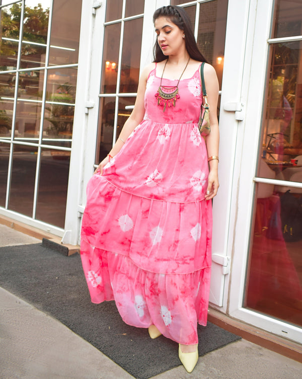 Candy Pink Tie dye Ruffle Dress