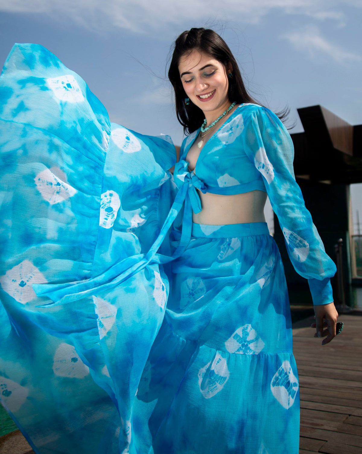 Maya Blue Crop Top Lehenga Dress