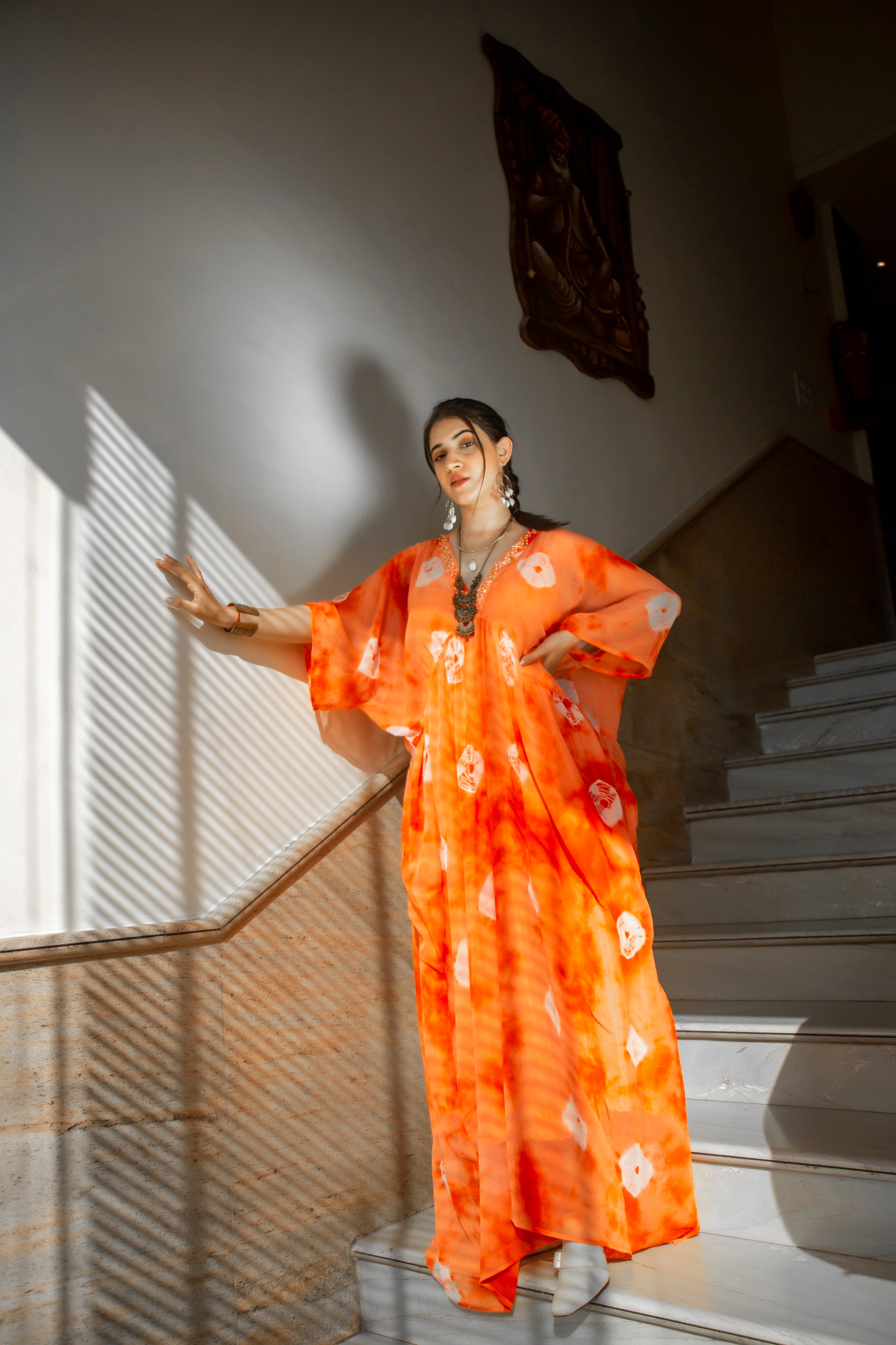 Classic OrangeTie Dye Kaftan Dress